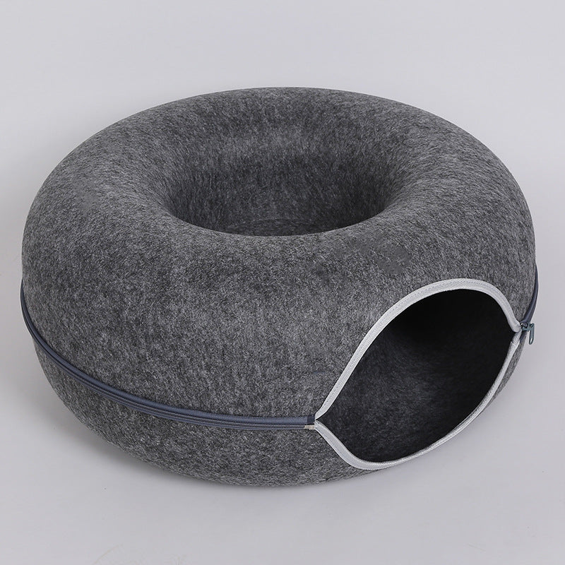 Felt Cat Nest Breathable Summer Cat House Drill Hole Cat Cave Zipper Closed Toy Cat Tunnel Donut Cat Nest