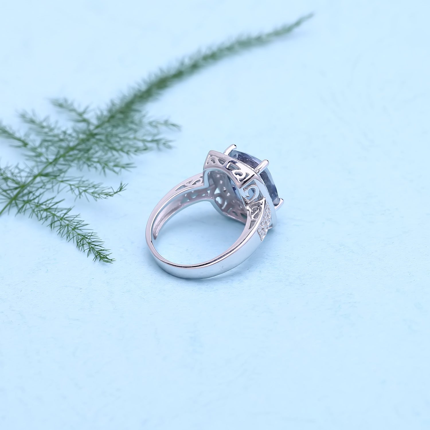 Square Gemstone 925 Silver Crystal Ring