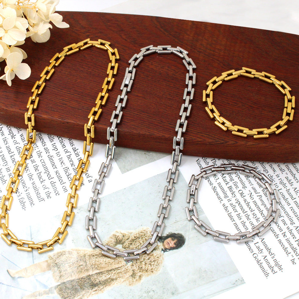 Ring Buckle Titanium Steel Mouth Necklace Bracelet Ins Female Clavicle Chain Hip Hop Personality Short Accessories Beads