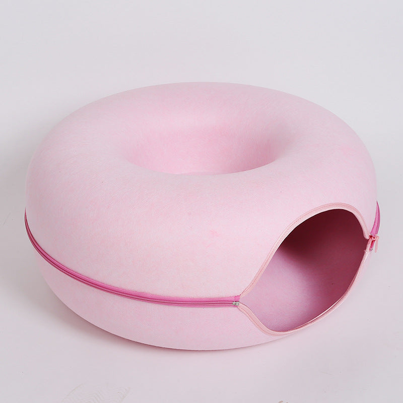 Felt Cat Nest Breathable Summer Cat House Drill Hole Cat Cave Zipper Closed Toy Cat Tunnel Donut Cat Nest
