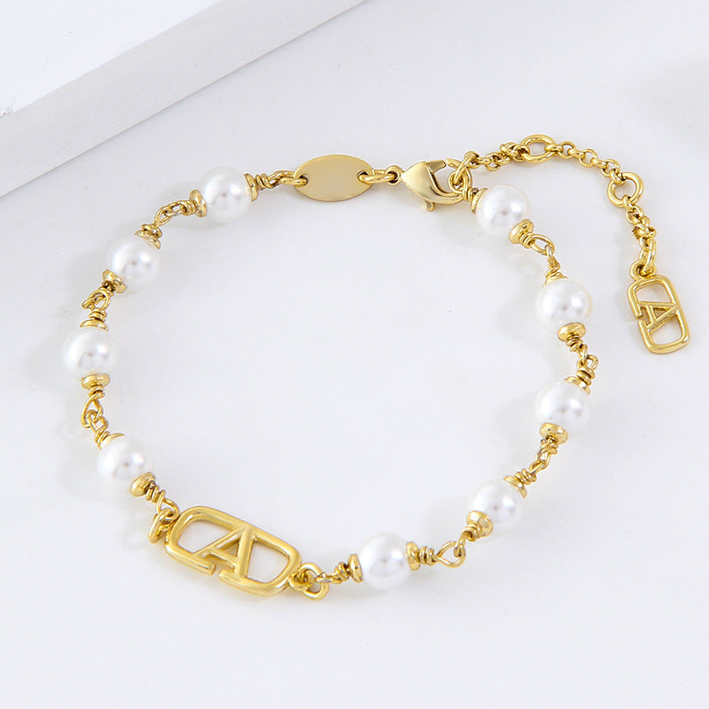 French Style Gentle Style Pearl Bracelet Niche Design Copper Plated 14K Gold Bracelet Elegant Cute Simple Bracelet For Women