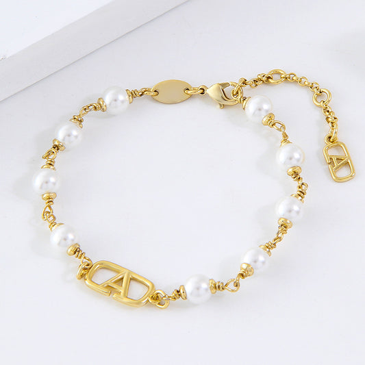 French Style Gentle Style Pearl Bracelet Niche Design Copper Plated 14K Gold Bracelet Elegant Cute Simple Bracelet For Women