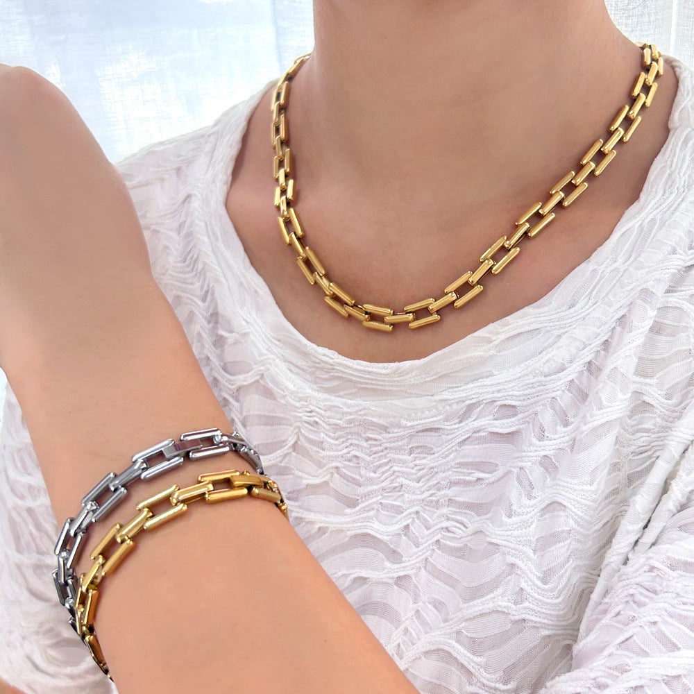 Ring Buckle Titanium Steel Mouth Necklace Bracelet Ins Female Clavicle Chain Hip Hop Personality Short Accessories Beads