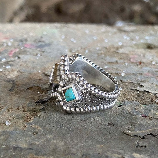 Alloy Antique Silver Turquoise Ring
