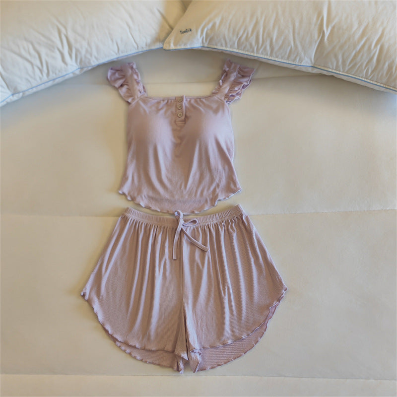 Pajamas Women Summer With Chest Pad One-piece Sling Shorts Two-piece Thin Internet Popular Pure Style Modal Home Clothes