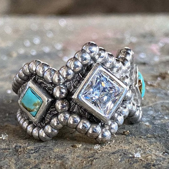 Alloy Antique Silver Turquoise Ring