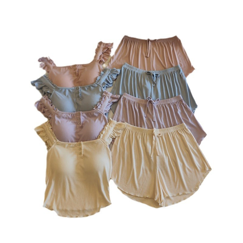 Pajamas Women Summer With Chest Pad One-piece Sling Shorts Two-piece Thin Internet Popular Pure Style Modal Home Clothes