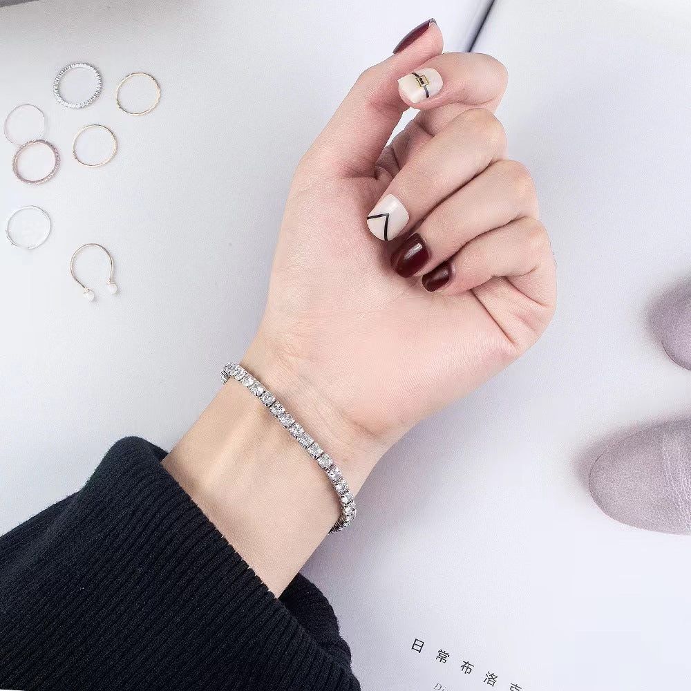 S925 Sterling Silver Full Diamond Bracelet Women&#039;s Light Luxury Niche Flash Full Rai Diamond Zircon Girlfriend Birthday Gift