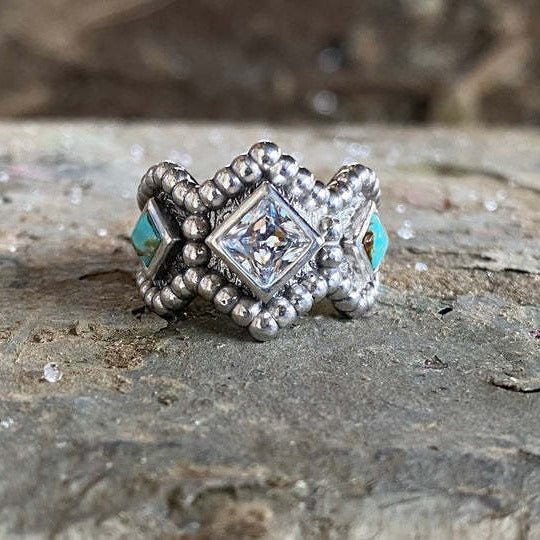 Alloy Antique Silver Turquoise Ring