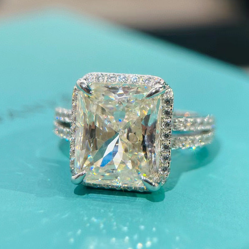 S925 Silver Square Diamond Raydean Cutting Simulation Diamond 5 Karat Ring