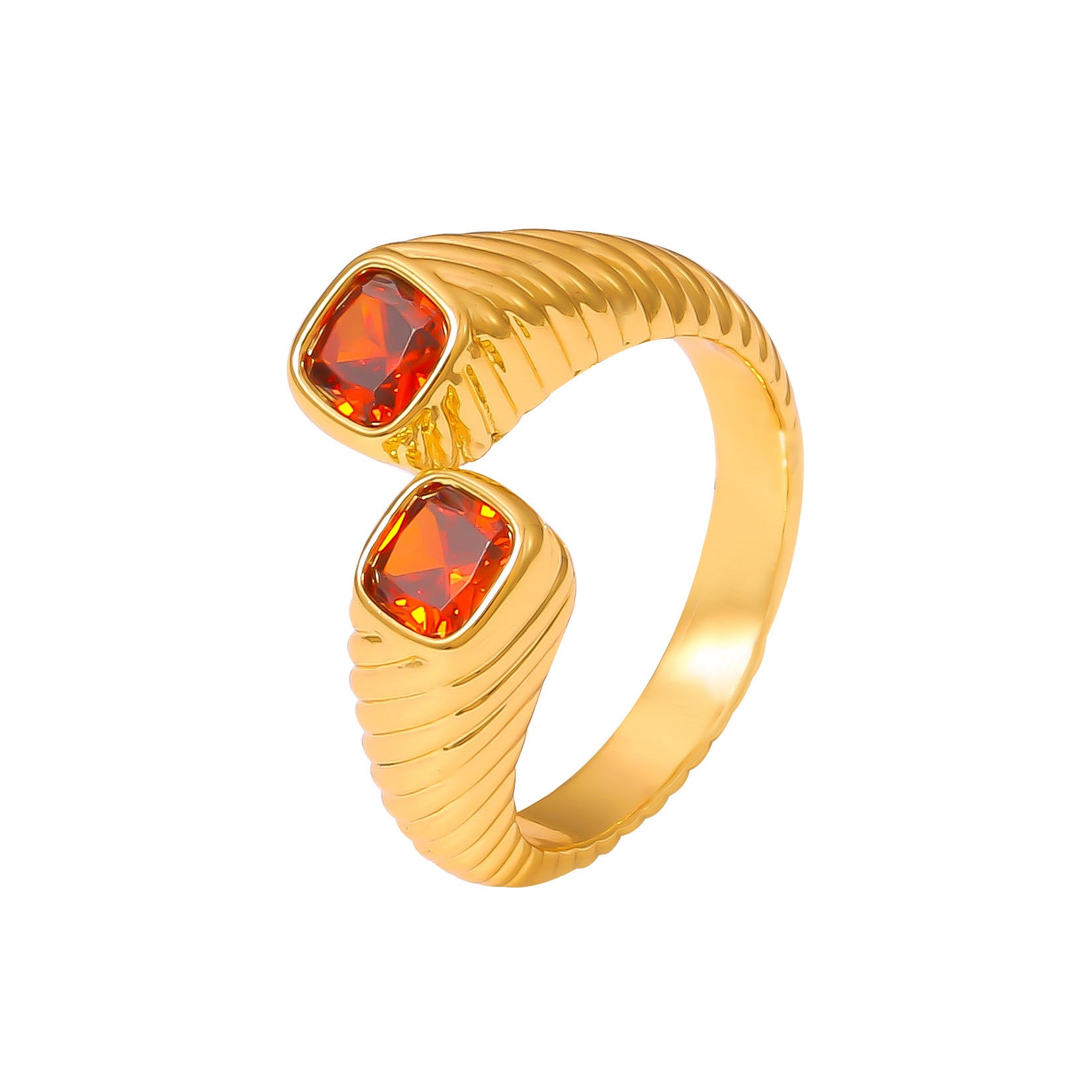 Retro European And American Style Geometric Red Zircon Ring Opening Does Not Fade Food Finger Ring Light Luxury Cold Style Copper Material Jewelry
