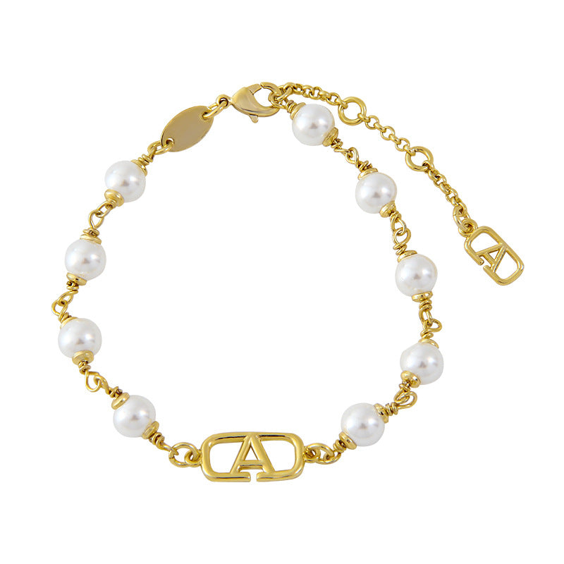 French Style Gentle Style Pearl Bracelet Niche Design Copper Plated 14K Gold Bracelet Elegant Cute Simple Bracelet For Women