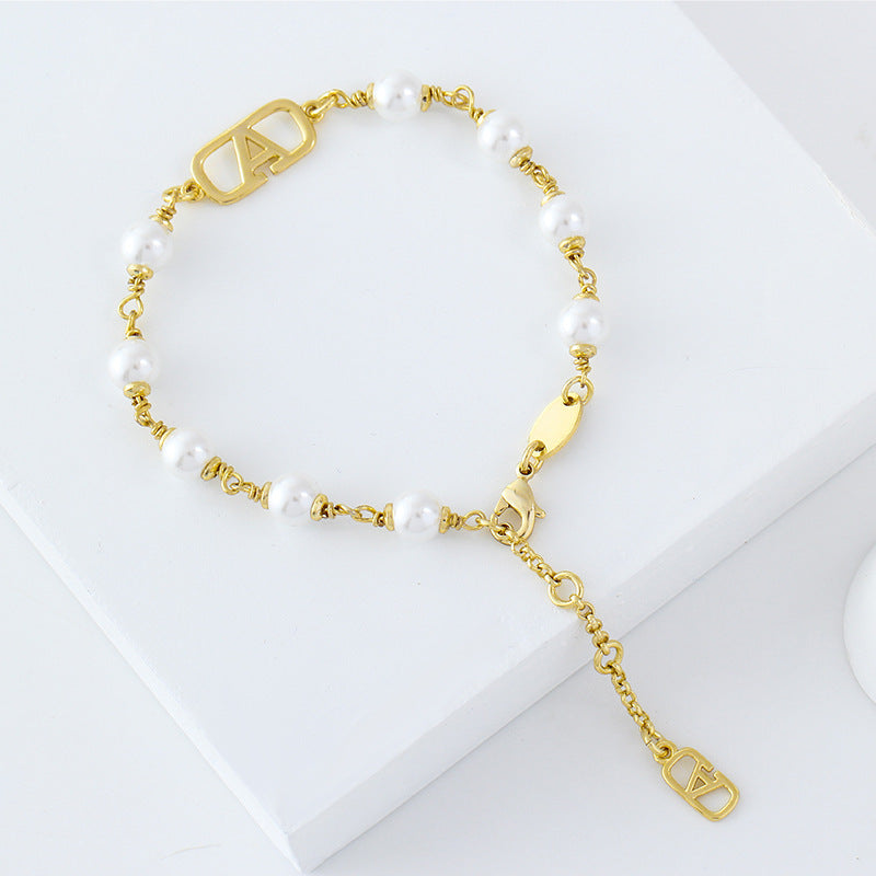 French Style Gentle Style Pearl Bracelet Niche Design Copper Plated 14K Gold Bracelet Elegant Cute Simple Bracelet For Women