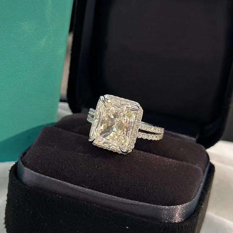 S925 Silver Square Diamond Raydean Cutting Simulation Diamond 5 Karat Ring