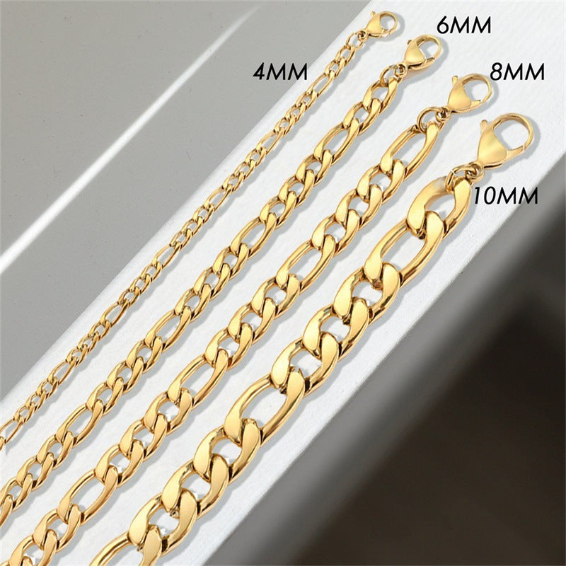 Stainless Steel Chain Gold Bracelet Couple Bracelet 4MM/6MM/8MM Figaro Chain Bracelet