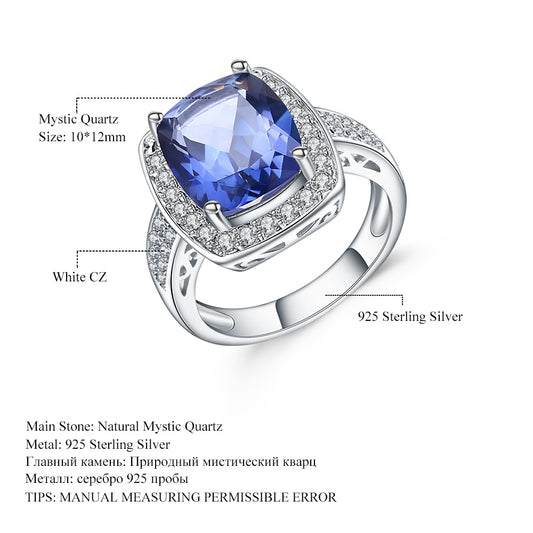 Square Gemstone 925 Silver Crystal Ring