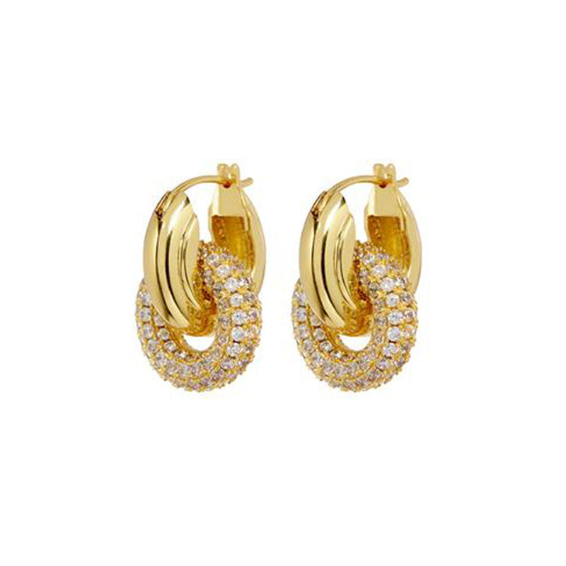 Metal Lock Copper Micro-set Earrings Niche Cold Wind Light Luxury High Sense Zircon Ear Jewelry