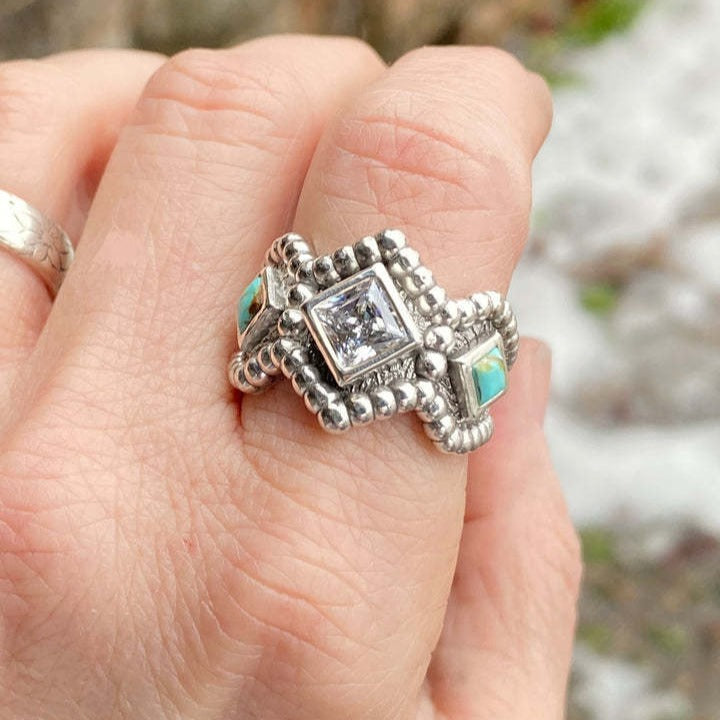 Alloy Antique Silver Turquoise Ring