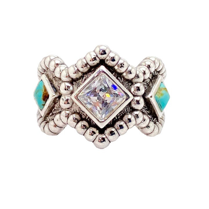 Alloy Antique Silver Turquoise Ring