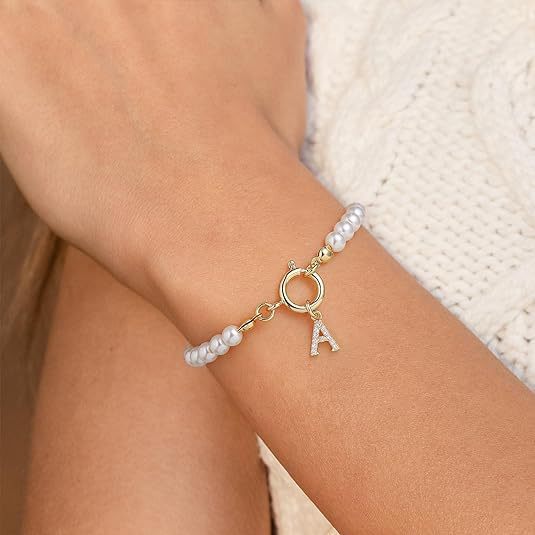 European American Cross-border Simulated Pearl Bracelet 26 English Letter Pendant Designsimpleelegant Handmade Beaded Jewelry