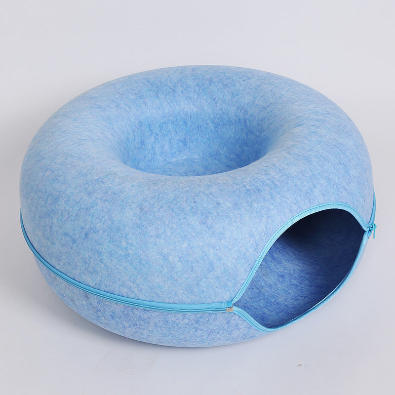 Felt Cat Nest Breathable Summer Cat House Drill Hole Cat Cave Zipper Closed Toy Cat Tunnel Donut Cat Nest