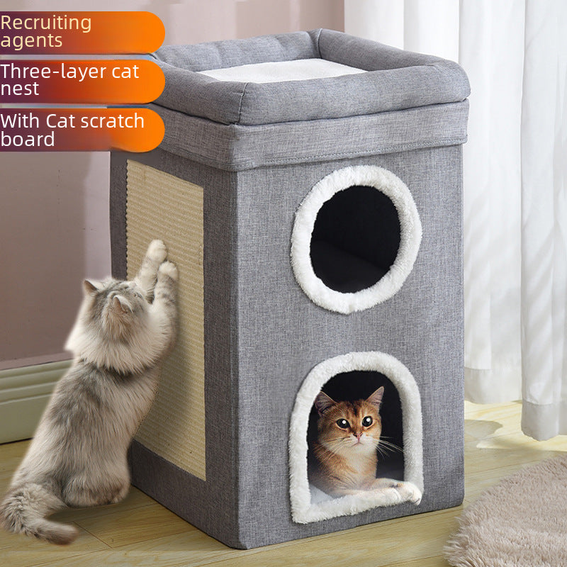 Winter Warm Removable And Washable All-enclosed Easy-to-clean All-in-one Large Foldable Four-season Universal Pet Cat Nest