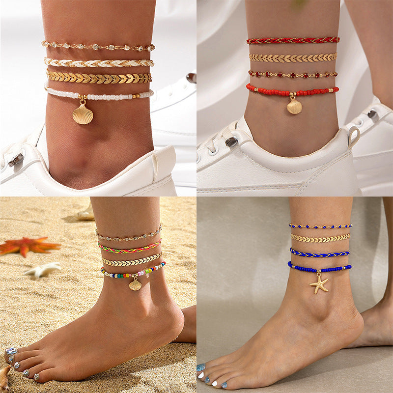 4pcs Set Bohemian Woven Rope Foot