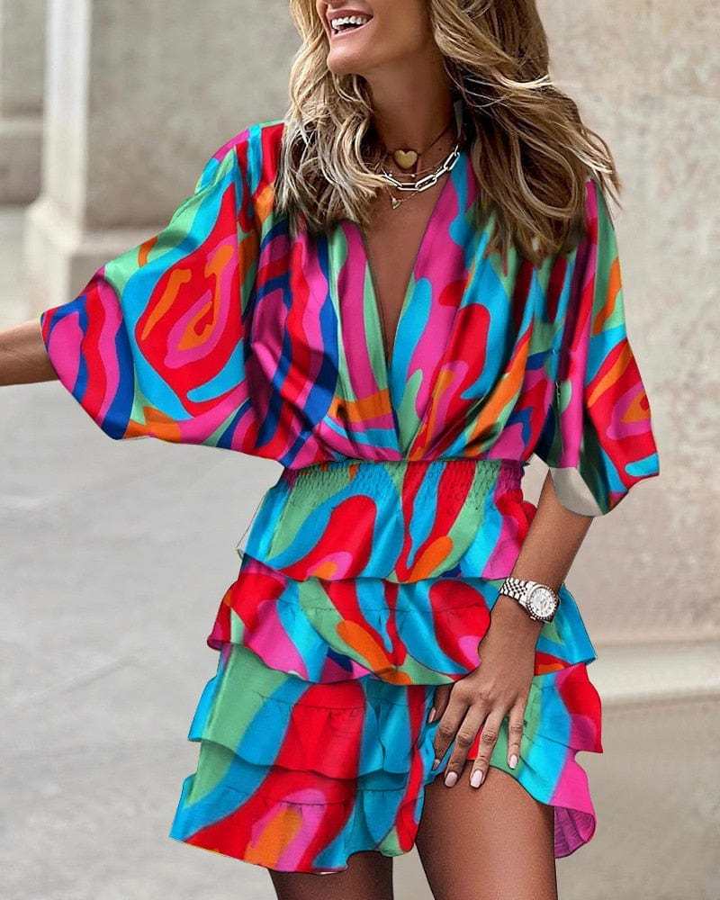 Comfortable Print Hem Irregular Womens Dress