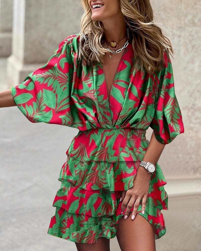 Comfortable Print Hem Irregular Womens Dress