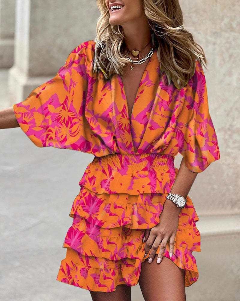 Comfortable Print Hem Irregular Womens Dress